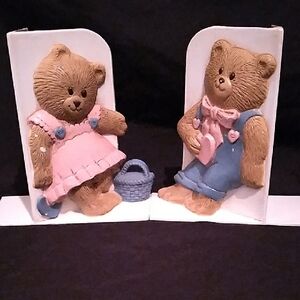 Vintage Home Interiors & Gifts Charming Boy & Girl Teddy Bear Bookends
